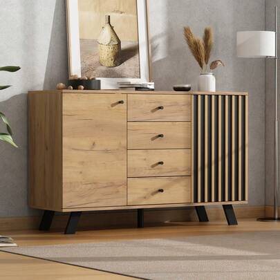 Sideboard Measuring 120*32*92cm, Living Room Side Table, Sideboard, Wide 3-Door Cabinet, 8 Divided Shelves. Suitable For Living Room, Bedroom, Office, And Entryway.