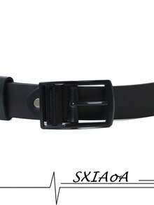 Curea casual pentru bărbați cu cataramă din aliaj cu design minimalist SXiAo, piele PU casual de culoare solidă din denim retro - Negru - Vizualizare 5