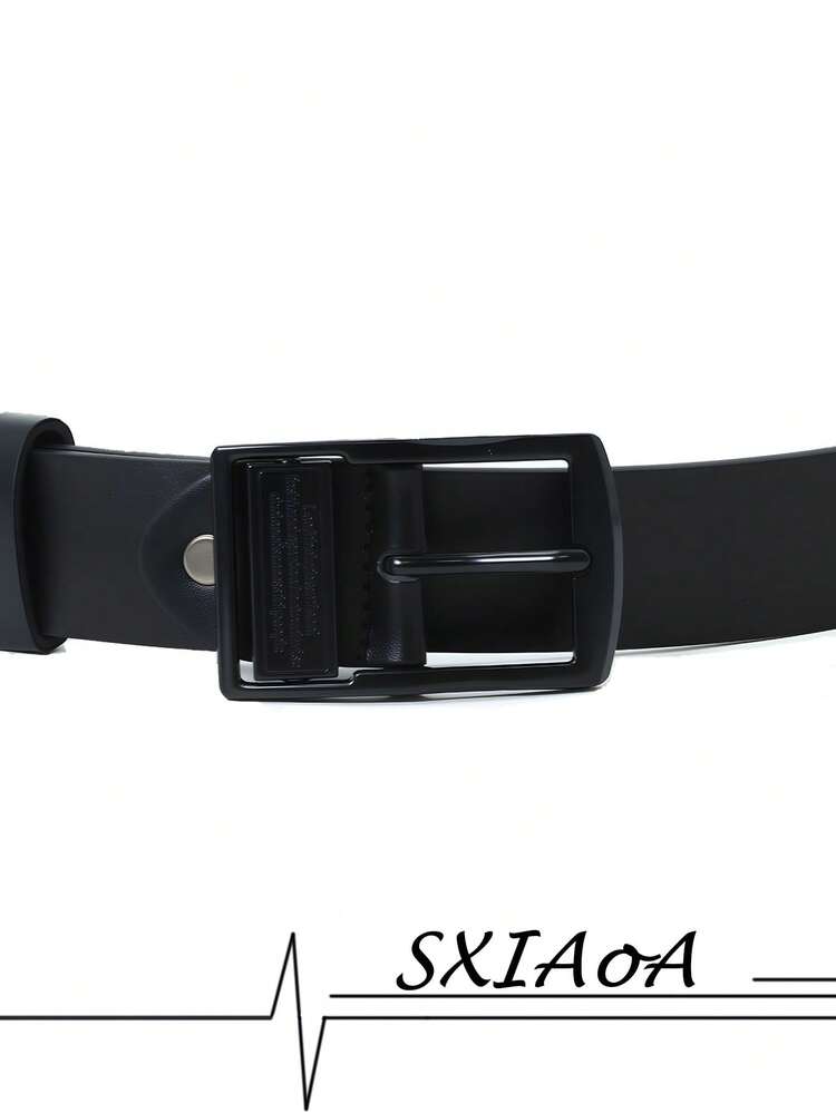 SXiAo 简约设计合金扣男士休闲腰带，复古牛仔纯色休闲PU皮革 - 黑色 - 查看 5