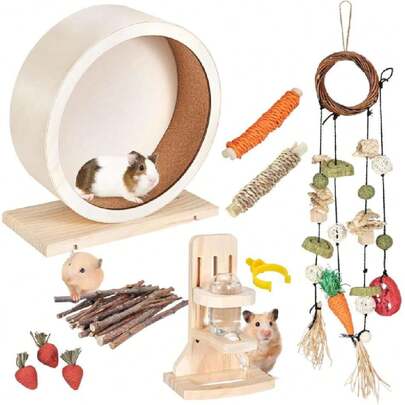 Hamster Wooden Silent Wheel, 9.8 Inch Small Animal Exercise Wheel Accessories, Quiet Spinner Hamster Running Wheels Prevent Depression Toys For Hamsters, Gerbils, Mice And Other Small Pets(L),31253583