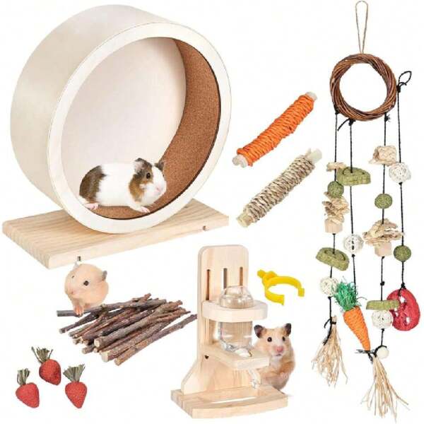 Hamster Wooden Silent Wheel, 9.8 Inch Small Animal Exercise Wheel Accessories, Quiet Spinner Hamster Running Wheels Prevent Depression Toys For Hamsters, Gerbils, Mice And Other Small Pets(L),31253583