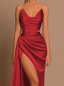 Đầm hè Onecee, đầm dự tiệc màu đỏ sang trọng bằng satin thắt eo xẻ tà, thích hợp cho ngày Valentine, hẹn hò, tụ họp, tiệc tùng, du lịch, kỳ nghỉ, đi biển và các dịp khác. - Đỏ - Xem 7