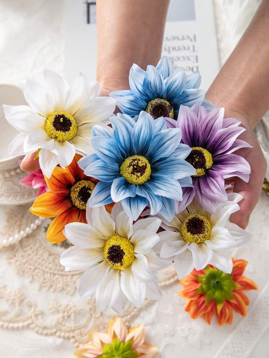 10朵混色大号仿真丝绣球花、菊花、非洲雏菊，DIY花环材料，糖果盒装饰，家居婚礼装饰，新娘手腕花，情人节新年派对蛋糕用品 - 彩色 - 查看 1