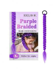 EELHOE 1pc Purple Braided Hair Extension, Natural & Convenient For Daily & Festival Styling - Multicolor - View 4