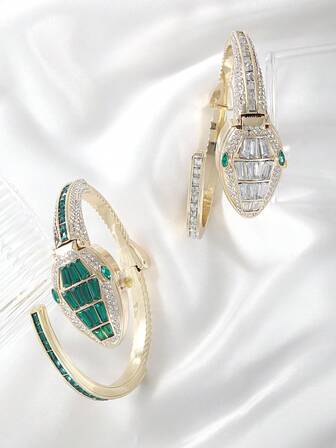 Nuevo reloj pulsera de mujer con brazalete abierto de estilo cobra con cristales de Ródalo, moda personalizada europea y americana