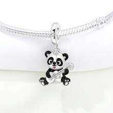 1 Pc Silver Plated Charm Animal Concert Panda Guitar Pendant & Elephant Drumming Bead & Hamster Bead For Original Bracelet Necklace DIY Jewelry Making Fit Women Birthday Gift