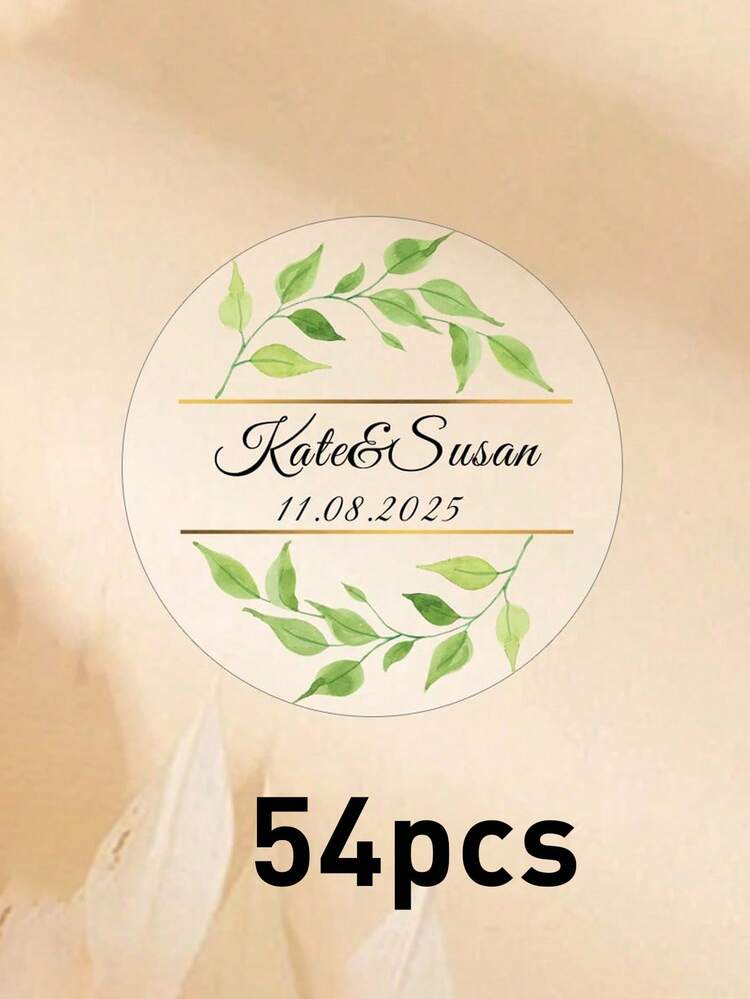 54-540 piezas Etiquetas de boda personalizadas transparentes, pegatinas de regalo de boda personalizadas con diseño de hojas verdes, pegatinas con nombre y fecha personalizados, pegatinas de círculo transparente de PVC resistente al agua personalizadas, ornamentales, elegantes, adorables, personalizadas, 4x4cm, pegatinas para botellas de agua, para cajas de almacenamiento, esposa, colega, familia, para regalos únicos para aniversario, Día de San Valentín, etiquetas de fiesta de boda, amor eterno - Estilo A - Añade 16