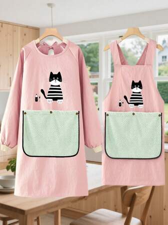 一件时尚休闲防水围裙，涤纶透气面料，带可拆卸毛巾，适合厨房烹饪、生日派对、生日礼物