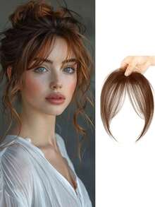 Synthesis Wig Middle-Part Bangs Hair Extensions Clip In Forehead Natural Seamless French Oblique Bangs Eight-Character Bangs Perfect Suitable For Women's Daily Wear And Gatherings - 彩色 - 查看 13