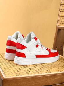 Cute And Casual All-Season Non-Slip Comfortable Versatile Wear-Resistant Lightweight High-Top Flat Shoes For Boys And Girls, Suitable For School, Running, And Sports. - 紅白色 - 查看 3