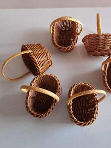 1/2个迷你编织篮 - 复古塑料藤编外观装饰收纳篮，带提手，多种款式敞口设计，适用于婚礼、派对和家居装饰，可用作礼品篮、收纳篮和派对装饰品。编织纹理，是情人节、单身派对、生日派对、婚礼、退休派对、乔迁派对、毕业典礼和其他装饰活动的理想之选。 - 彩色 - 查看 8