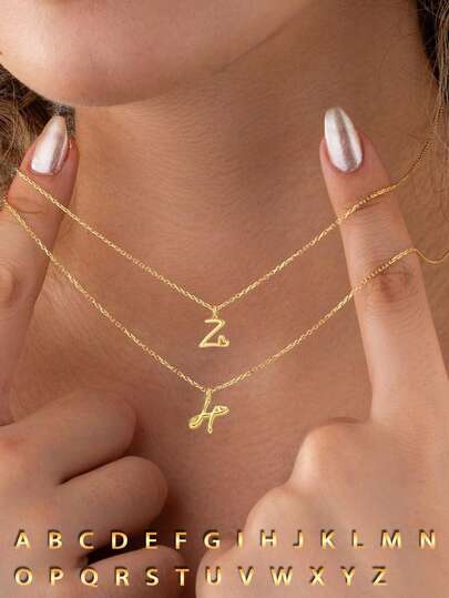 FOREVER QUEEN 1件S925纯银字母项链，14K镀金，个性化简约A-Z字母吊坠项链，可叠戴，女士珠宝礼品