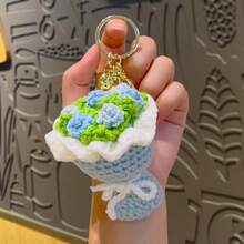 1个/2个手工钩编玫瑰花钥匙扣，DIY小饰品花束收纳架，创意生日礼物，仿真花包挂饰 - 彩色 - 查看 11