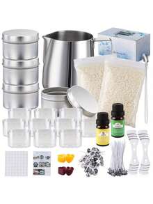 Silver Canister With Essential Oil Style Handmade Candle Making Kit, Suitable For Adults, Teenagers, Beginners, Includes Soy Wax, Stirring Spoon, Pouring Cup, Storage Jar, Essential Oils, Colored Wax Blocks, Candle Wicks, And Wick Holders, Complete DIY Candle Crafting Set, Suitable For Various Holidays - Silver - View 7