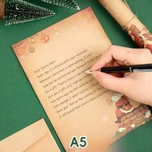 12 Uds A5 papel Kraft Retro de Navidad membrete, papel de carta de muñde nieve de Papá Noel, papel de carta de bendición escrito a mano de regalo - 12 piezas - Ver 5