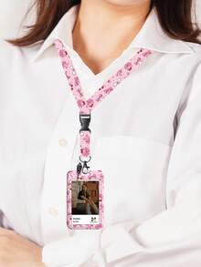 粉色蝴蝶结、樱桃、豹纹卡套，带可伸缩证件夹、登山扣、粉色可伸缩证件卷轴和可拆卸挂绳 - 励志语录证件钥匙扣，适合医生、护士、教师、女学生和办公室职员，圣诞节、感恩节、新年礼物 - 彩色 - 查看 3