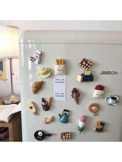 6pcs 3D Food Fridge Magnets, Cute Decorative Refrigerator Magnets, Personalized Magnets Suitable For Kitchen, Office Whiteboard, Storage Cabinet, Dishwasher, Kitchen Decor, Home Decor, Mother's Day Gift