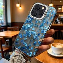 Funda de Teléfono Diseño de Flores Azules para Modelos de  y  Adecuada para Todas las Estaciones Opción de Regalo Ideal - Negro - Ver 6