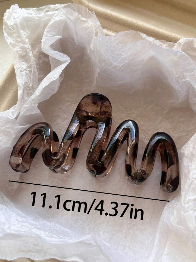 2个/1个 女士 4.37英寸/11.1厘米 棕色玳瑁纹波浪椭圆形轻盈塑料发夹，时尚百搭高端优雅简约纯色发爪，适合日常休闲、派对、海滩、发型设计、化妆、服装配饰 时尚发饰 女士发带 冬季发饰 优雅发爪夹 夏季度假发夹 - 彩色 - 查看 2