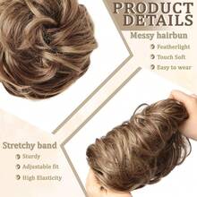 Messy Bun Hair Piece Hair Bun Wavy Curly Scrunchies Chignon Ponytail Hair Extensions Fake Hair Bun Extensions Synthetic Tousled Updo Hairpieces For Women(Light Brown Mix Blonde),LightBrownMixBlonde - 淺棕色混金色 - 查看 5