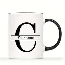1 X 11 Oz Personalized Letter Name Coffee Mug - Custom Design Mug, Ceramic Cup, Novelty Mug, White Teacup, Summer/Winter Drinkware, Birthday Gift, Family Party Gift, Holiday Gift, Mold-Proof, Reusable, Exquisite, Cute, Modern, Minimalist Customization, Personalized, Unique, Ideal Gift For Him/Her, Anniversary, Valentine's Day, Mother's Day, Birthday, Youth Day, Home Living, Add A Festive Atmosphere To Your Home, Autumn Home Makeover - Multicolor - View 7
