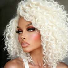 Platinum White Kinky Curly Bob Wig Human Hair 13x4 Hd Transparent 250% Density Short Deep Wave Human Hair Wig Glueless Wigs Pre Plucked Bleached Knots With Baby Hair For Women Perfect For Every Occasion Look Fabulous For Less - 鉑 - 查看 5