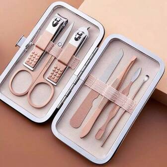 1 Set de Kit de Cuidado de Uñas Profesional, Incluye Estuche de Viaje - Set de Herramientas de Belleza Portátil, Incluye Cortaúñas, Tijeras, Pinzas, Empujadores, Limas y Cucharillas para Oídos - Adecuado para Uso en Casa, Viaje y Salón