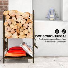 Outsunny Indoor Firewood Rack 43 X 30 X 74cm, 2-Tier Firewood Rack With 4 Fireplace Tools And Hooks - 1 - View 2