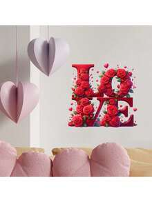 1pc Valentine's Day Heart Rose Decorative Sticker PVC Sticker Removable Self-Adhesive Easy-Tear Sticker Home Decor To Brighten Up Your Life Holiday Decor Stickers Birthday Graduation Gift - Multicolor - View 10