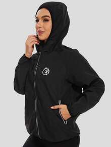 1PC Women's Waterproof Windbreaker Rain Jacket ,Lightweight Hooded Raincoat For Autumn Hiking Activities - Black - View 3