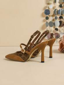 Women's Pointed Toe High Heel Leopard Print Buckle Dress Shoes, Suitable For Commuting And Party, All Seasons - Brown - View 7