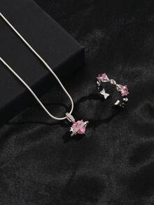 Elegant Pink Heart Pendant Necklace, Open Ring, Suitable For Women's Daily Wear, Parties, Music Festivals, Holiday Gift For Friends - Pink Heart Pendant Necklace - View 3