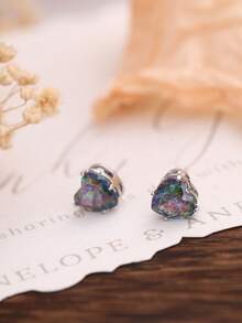 1 par de pendientes de botón con forma de corazón y circonita de colores para hombres - Multicolor - Ver 2