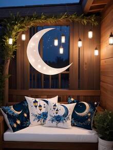 1pc/4pcs Ramadan Polyester Printed Cushion Cover, Blue Moon Flower Cushion Cover, Pillow Pad, Room Decor, Bedroom Decor, Sofa Chair Decoration (Without Pillow Insert) - Multicolor - View 5
