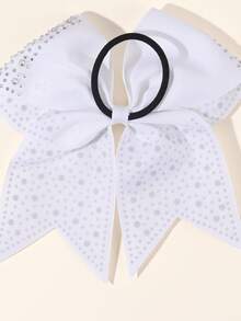 1pc World Cup Large Glitter Cheer Bow With Full Rhinestones, Back-To-School Large Bow Scrunchies, Colorful Shimmer Shiny Cheer Hair Bow, Elastic Band Ponytail Holder For Cheerleader Girls Sports, Red And White Hair Accessories. - Multicolor - View 5