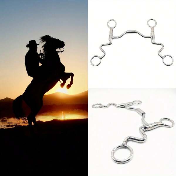 A Vintage Style Stainless Steel Western Cowboy Chew Ring, Full Cheek Correction Bridle, Brass Inlay, Hand-Carved Pattern, Durable Equestrian Bridle