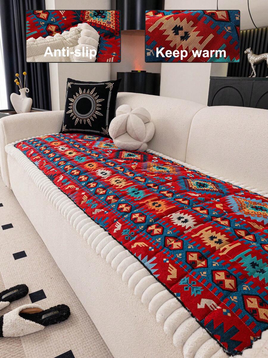 1件装绗缝绒面沙发套，纯色北欧风沙发垫，加厚3D立体蓬松沙发套，冬季保暖防滑防刮沙发保护套，适用于客厅、卧室、书房，适合带扶手和靠背的1/2/3/4座沙发 - 紅色 - 查看 1