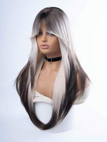 1 Tóc giả thẳng tổng hợp nhiều màu chịu nhiệt, bóng mượt, làm từ sợi, thích hợp sử dụng hàng ngày, vẻ ngoài tự nhiên và chân thực (không bao gồm phụ kiện) - Tóc vàng ombre - Xem 5