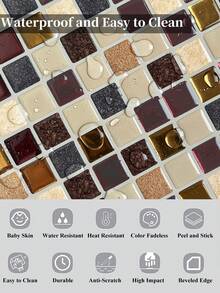 WoStick 10 Inch X 10 Inch Waterproof Textured Vinyl DIY Wallpaper, Self-Adhesive Backsplash Tile, Peel And Stick Mosaic Tile, For Home Decor - Rose Gold - View 10