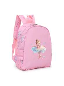 1个时尚卡通图案印花舞蹈背包，轻便耐用，粉色和紫色可选，拉链开口，涤纶内衬，可调节肩带，适合舞蹈、瑜伽、旅行和日常通勤。 - 彩色 - 查看 5