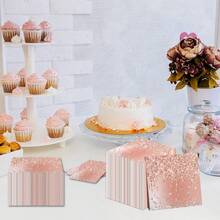 100 Pieces Rose Gold Birthday Napkins Pink Party Decorations Disposable Paper Napkins For Girls Women Sweet Diamond Theme Anniversary Wedding Shower Favors Supplies - 玫瑰金 - 查看 6