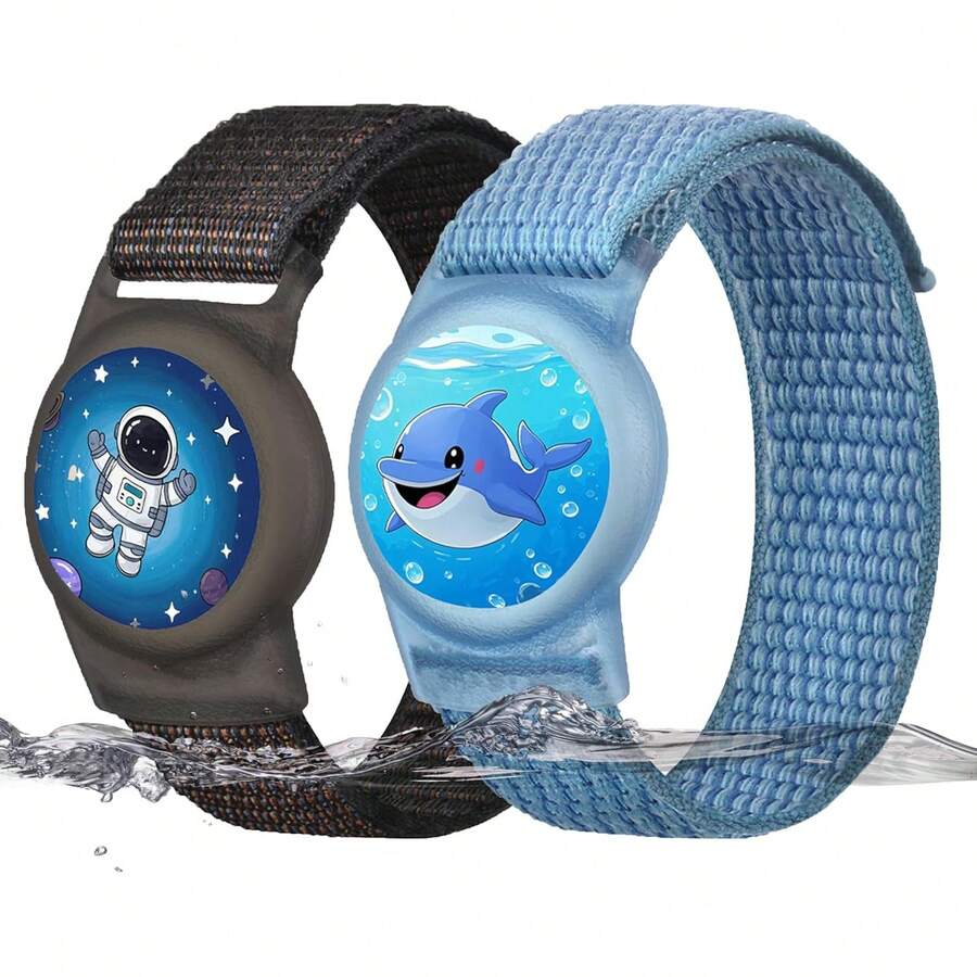 ¡RecomendadoJIEYOUTA 2 Funda para Apple AirTag para niños, Pulsera Protectora para Apple AirTag, con Cierre de  en Nylon Trenzado y Diseños Encantadores de Dibujos Animados, Perfectas para Niños¡Top de Temporada - Negro y Azul - Ver 1