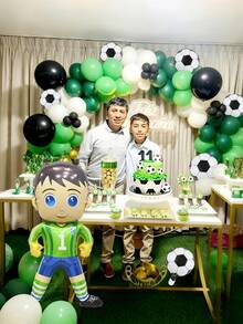 124件/套足球派对气球装饰套装，包含10英寸足球造型气球、站立式足球守门员卡通铝箔气球、黑色、白色、绿色乳胶气球，适用于足球比赛、生日派对装饰、足球主题派对、家居装饰、拍照道具、足球游戏派对等场合。 - 彩色 - 查看 4