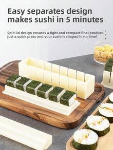 这款三件套寿司制作套装包含一个DIY寿司模具、一个日式寿司卷饭团模具和多功能便当配件。采用优质材料制成,设计便捷,适用于家庭厨房、派对餐饮和日式料理制作,是烹饪爱好者和日本料理爱好者的理想之选。 - 圓形白色 - 查看 6