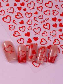 Bộ 3 miếng dán móng tay hình trái tim màu đỏ chủ đề Ngày Valentine, hình trái tim rỗng màu đồng, vàng, bạc, tự dính, miếng dán móng tay tự làm cho Ngày Valentine, đồ trang trí móng tay, phù hợp cho móng tay của phụ nữ và bé gái. - Nhiều màu - Xem 10