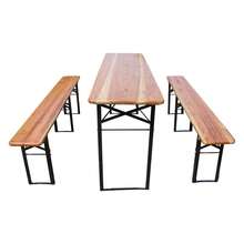 175cm Folding Beer Tent Set, 3 Pieces: 1 Folding Table + 2 Beer Benches, Solid Weather-Resistant Pine, Space-Saving, Beer Table Set For Garden Parties