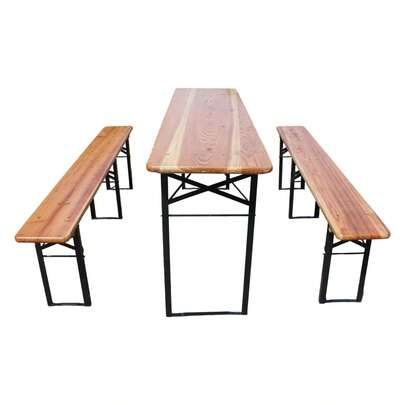 175cm Folding Beer Tent Set, 3 Pieces: 1 Folding Table + 2 Beer Benches, Solid Weather-Resistant Pine, Space-Saving, Beer Table Set For Garden Parties