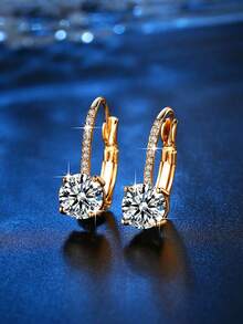 MONALLY 1 par Pendientes de aro atractivo zirconia cúbica para mujeres para fiesta - Amarillo Oro - Ver 6