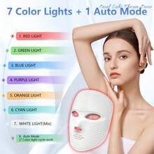 7-Color LED Light Photon Facial Mask, Rechargeable Touchscreen Adjustable Photon Therapy Face Mask, Soft Silicone Portable Home Facial Beauty Device, Best Gift For Valentine's Day - 白色 - 查看 2
