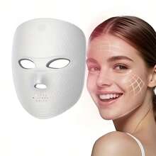 7-Color LED Light Photon Facial Mask, Rechargeable Touchscreen Adjustable Photon Therapy Face Mask, Soft Silicone Portable Home Facial Beauty Device, Best Gift For Valentine's Day - 白色 - 查看 9